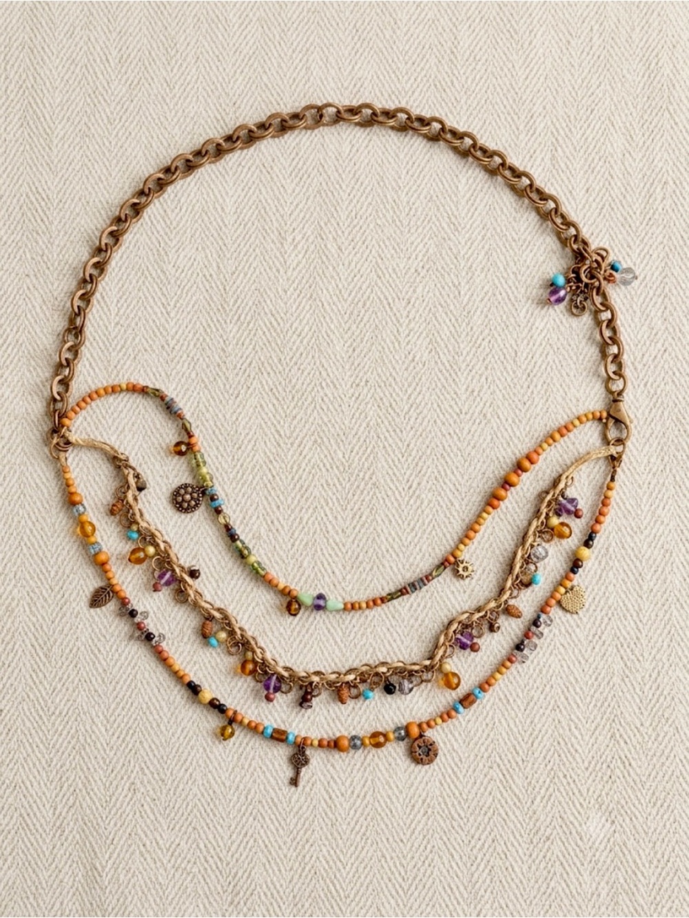 Chico’s Boho Multi-Strand Beaded Chain Belt- Statement Waist Accessory - Picture 2 of 7